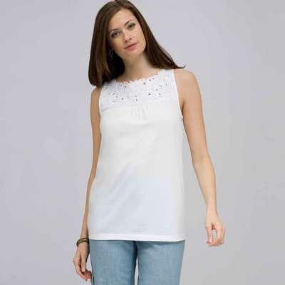 Embroidered Boat Neck Top.